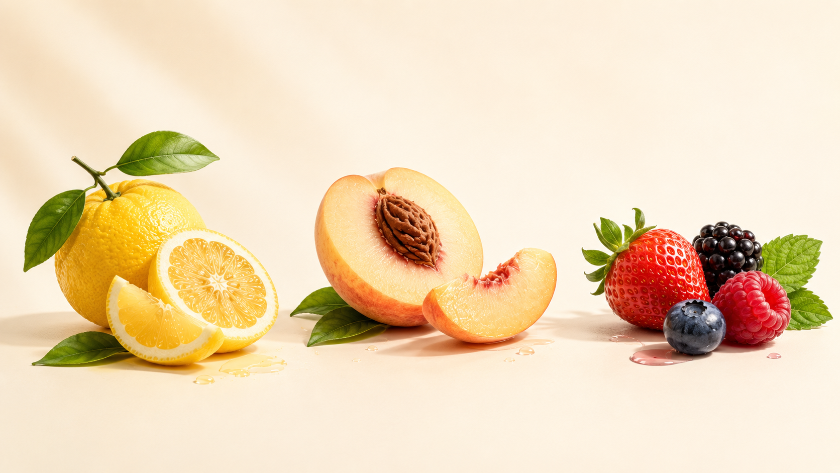 Yuzu, peach, and mixed berries fruit ingredients